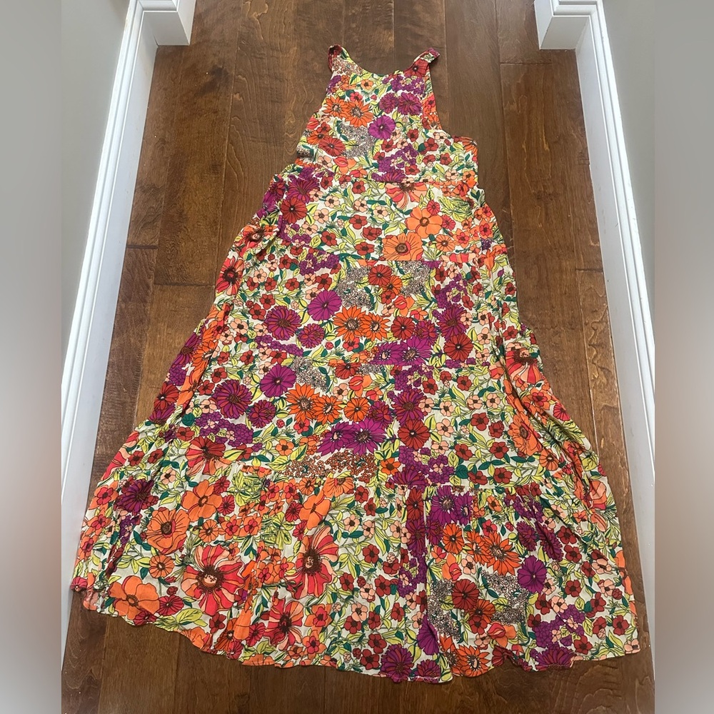 NATURAL LIFE Floral Halle Halter Maxi Dress in Orange, Pink, Green - NWT! - Picture 2 of 11